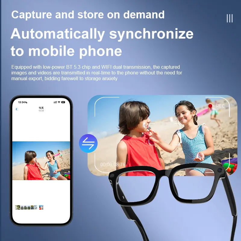 AI Smart Sports Glasses with 8MP Camera, 2K Photo & 1200P Video Recording