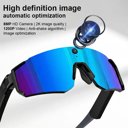 AI Smart Sports Glasses with 8MP Camera, 2K Photo, 1200P Video Recording & Bluetooth Audio