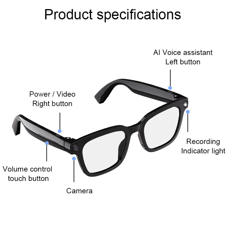 AI Smart Camera Glasses – 1200P Recording, Bluetooth Audio & Voice Assistant
