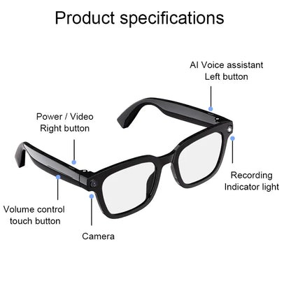 AI Smart Camera Glasses – 1200P Recording, Bluetooth Audio & Voice Assistant