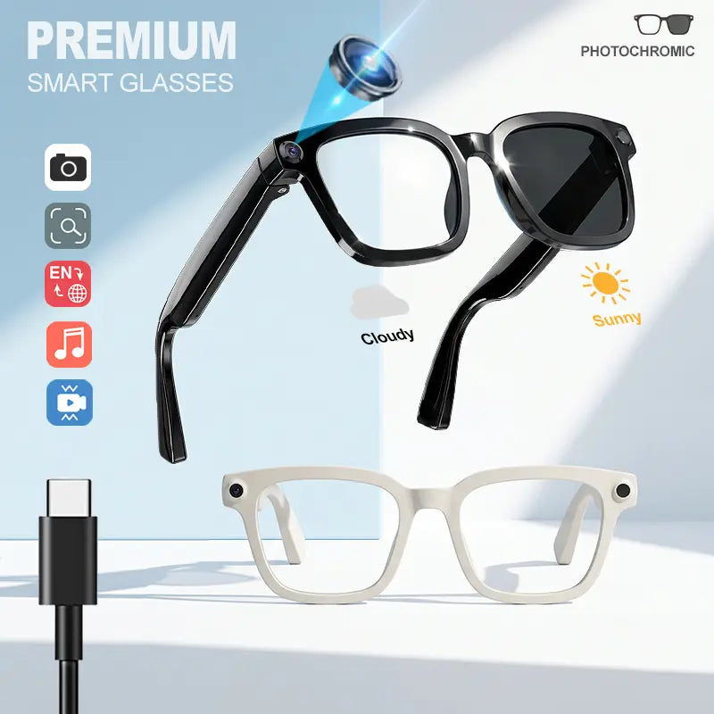 AI Smart Camera Glasses – 1200P Recording, Bluetooth Audio & Voice Assistant
